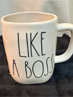 Rae Dunn White Ceramic Like A Boss Mug with Black Lettering